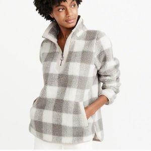 Abercrombie and Fitch Sherpa Grey Check Half Zip Pullover